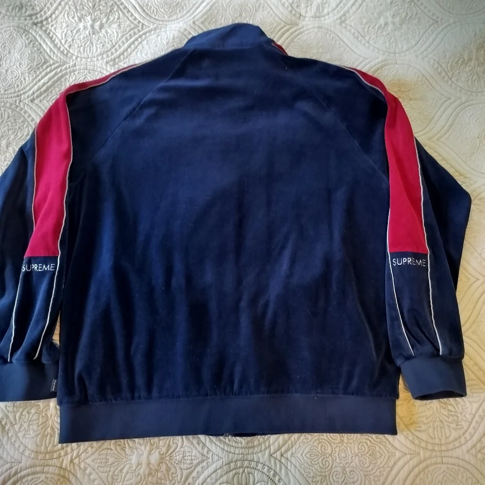 Authenticated Supreme Navy & Maroon Velour‎ Track Jacket Mens XL Streetwear